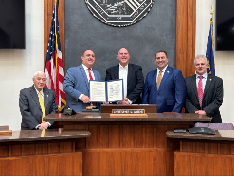 Legislator John Mills, Legislator Chris Greene, Sportscaster Howard Simon, Legislator Frank Todaro, Legislator Jim Malczewski.  Legislature honored Howard Simon and congratulated him on his retirement