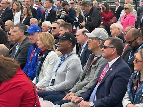 Mary Wilson, widow of former Bills owner Ralph Wilson, former Bills quarterback Jim Kelly, former Bills Ed Rutkowski and Booker Edgerson-among those looking on at groundbreaking ceremonies for new Bills stadium