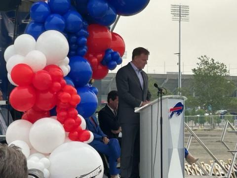 NFL Commissioner Roger Goodell speaks to the crowd at groundbreaking ceremonies for new Bills stadium