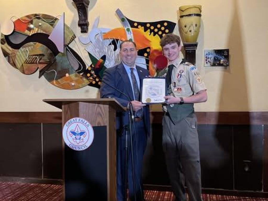 Eagle Scout honored for saving man's life with heimlich maneuver