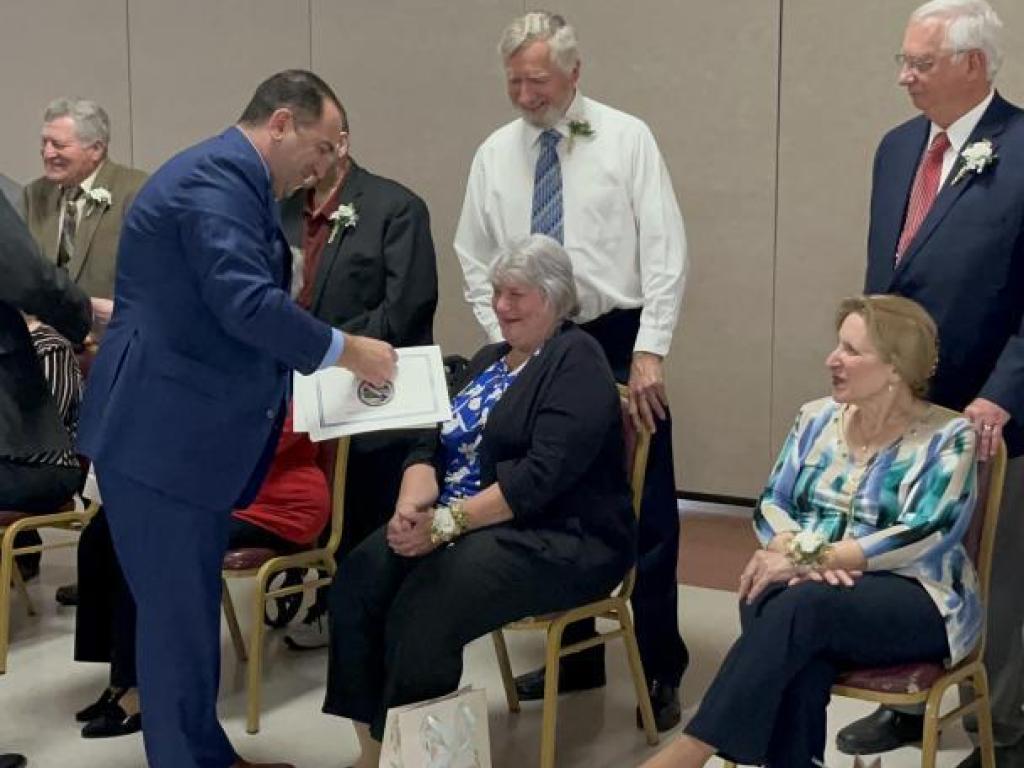 Legislator Frank Todaro awarded Donald and Sheila Boehm with a proclamation congratulating them on 50 years of marriage at the Cheektowaga Senior Center 50th Wedding Anniversary Event. 