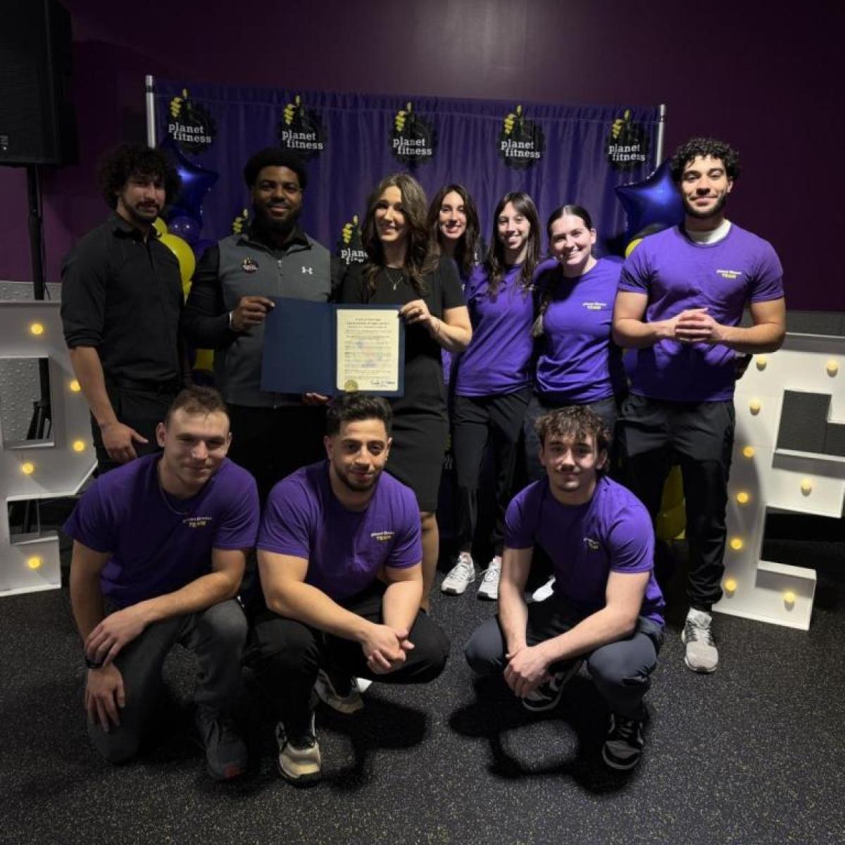 Legislator Todaro's office presents proclamation to Planet Fitness on the opening of their new facility in the D&L Plaza.  Ashley Lightcap is Regional PF Manager.  Antwan Kelly is GM of the Depew location and assistant regional manager