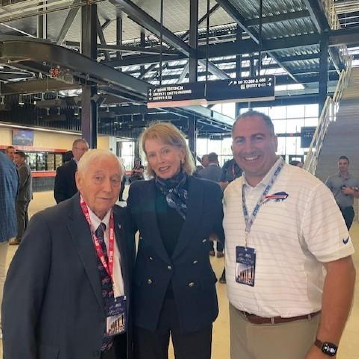 Legislator John Mills, Mary Wilson, and Legislator Todaro at ribbon cutting for new Buffalo Bills stadium