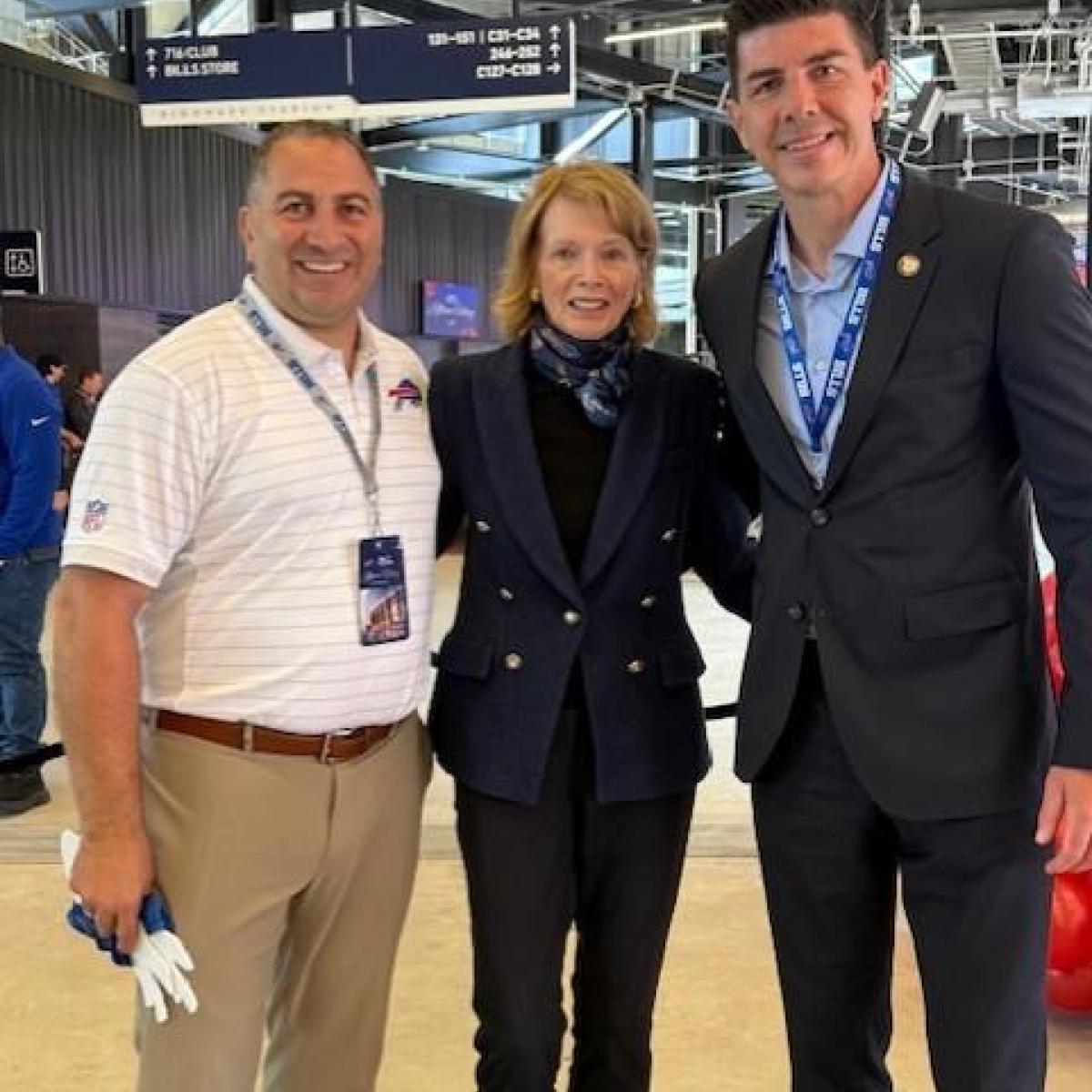 Legislator Todaro, Mary Wilson, and Assemblyman Chludzinski at the ribbon cutting for the new Buffalo Bills stadium