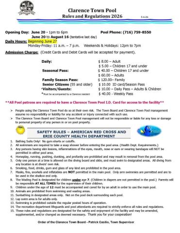 Town Pool Information 2026