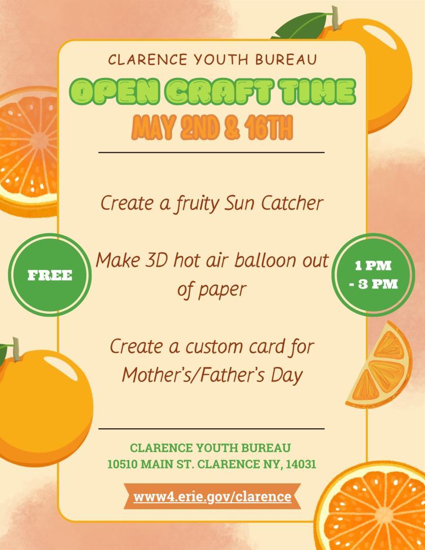 Open Craft Time May 2 & 16, 2026