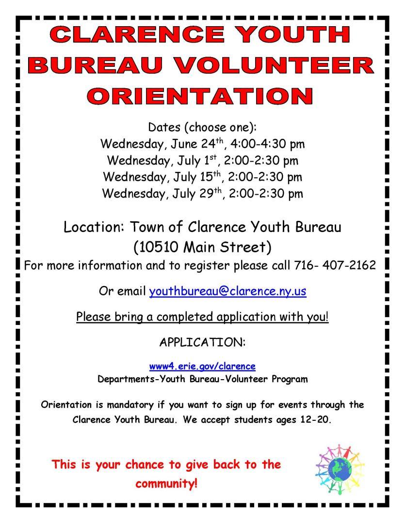 Clarence Youth Bureau Volunteer Orientation
