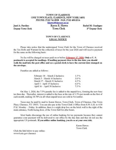 Legal Notice for 2026 Town & County Taxes