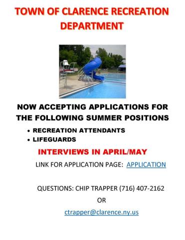 Recreation Job Posting for Summer 2026