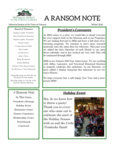 Historical Society Newsletter Winter 2026