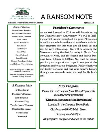 Historical Society Newsletter Spring 2026