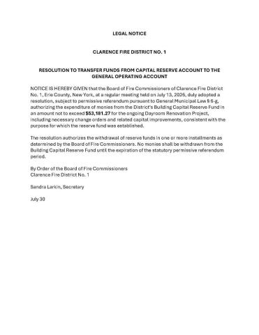 Clarence Fire District No. 1 Legal Notice