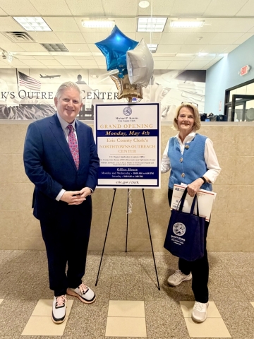 Clerk Kearns with first-ever customer at the Clerk's Outreach Center.