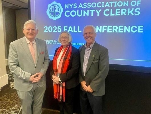 Erie County Clerk Mickey Kearns engaging with other County Clerks at the 2025 New York State Association of County Clerks Fall Conference.