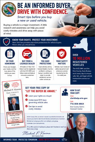 To request a free copy of "Let the Buyer Be Aware," visit the Clerk's Help Desk at https://clerkhelp.erie.gov or contact the Erie County Clerk's Outreach Center at 716-858-8864. 