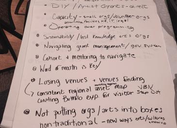 Cultural Plan Public meeting notes picture - typed summary will be posted to website