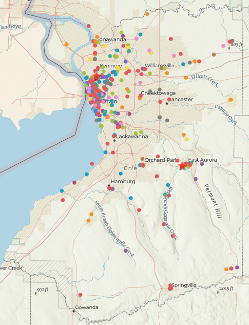 map of culturals in Erie County, NY