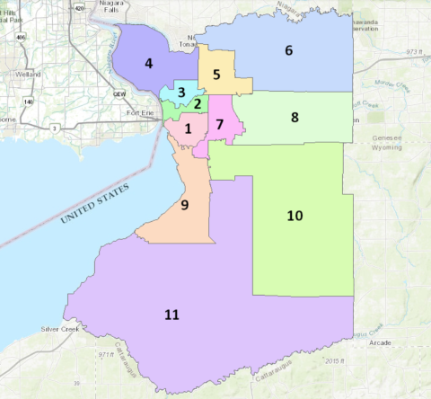 map of erie county marked by districts