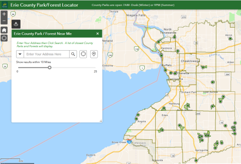 map of erie county with park location marked