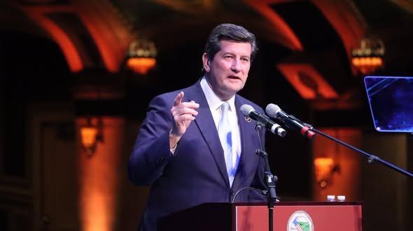 Mark Poloncarz speaking at Shea's Performing Arts Center on April 23