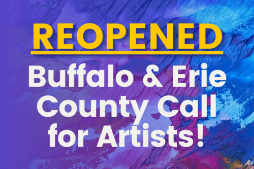Feature card stating the Buffalo & Erie County Call for Artists has been reopened. This links to the updated Call for Artists