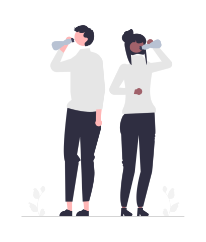 two people drinking water