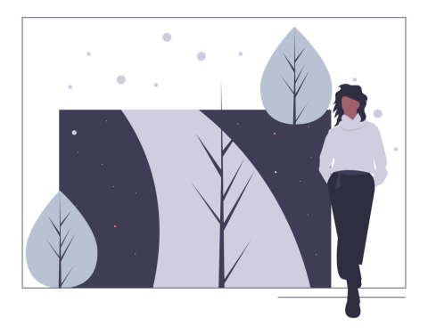 person walking along winter road