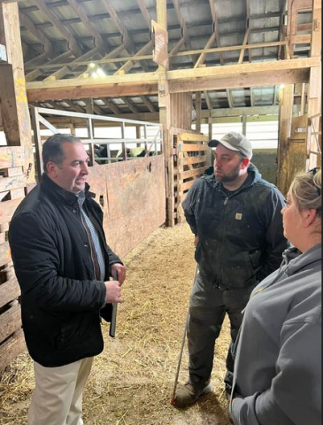 Legislator Todaro meets with Nick Foss of Foss Livestock in Alden about the challenges many farmers face brought on by inflation